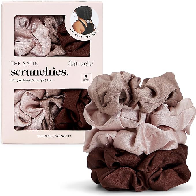Kitsch Satin Scrunchies for Women - Softer Than Silk Scrunchies | Hair Ties No Damage for Frizz-Free Sleep | Stocking Stuffers for Teen Girls | Ideal Gifts for Women - Cameo, 5pcs
