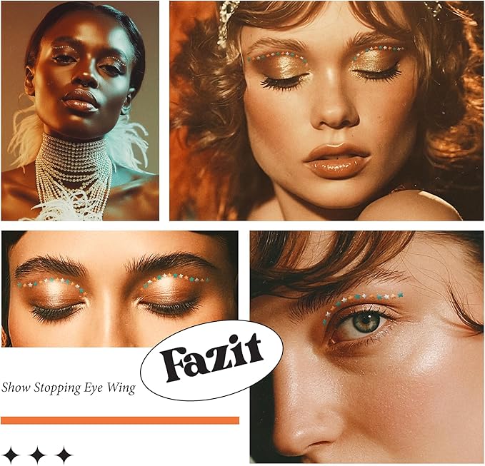 Fazit Makeup Patches - Show Stopping Wing Eyes - Glow Up Make-Up Patches - Cute Glitter Makeup Accessories for Women - Cosmetic Glitter for Face
