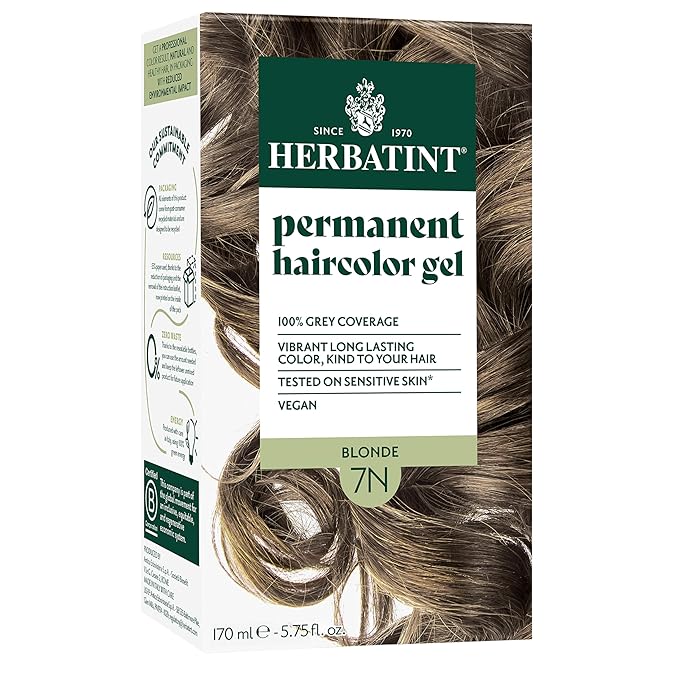 Herbatint Permanent Hair Dye For Women - 7N Blonde - For Up To 100% Gray Coverage of Resistant Gray Hair - Ammonia-Free, Alcohol-Free & Vegan - Salon Influenced Hair Color 5.75 fl oz
