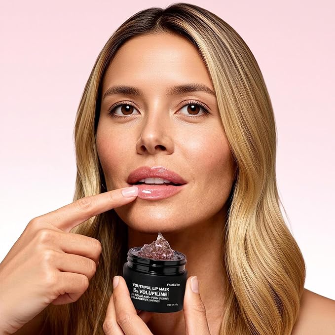 YouthVibe Lip Sleeping Mask Overnight Moisturizing - 5% Volufiline, Squalane, Shea Butter, PDRN & Collagen Hydrating Lip Mask for Dry, Flaky Lips