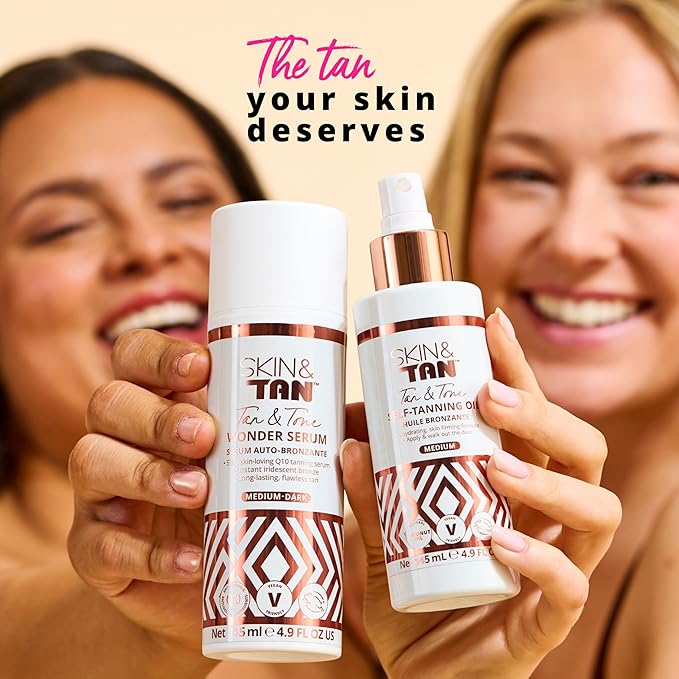 Skinny Tan Tan and Tone Self Tanning Oil Spray - No Need to Rinse - Hydrating and Toning Self Tanner for Healthier Looking Skin - Blurs Appearance of Stretch Marks - Dark Self Tan - 4.9 oz