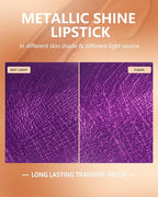 MAKI YIKA Purple Lipstick for Women Metallic Lipsticks Glitter Long Lasting Lipstick No Smudge No Transfer Liquid Lip Gloss (BR18 Amethyst)