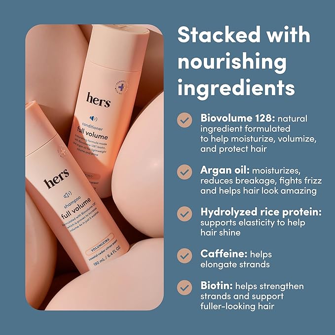 hers Full Volume Shampoo & Conditioner Set - Volumizing Shampoo and Conditioner for Women with Biotin - Adds Lightweight Volume, Shine & Bounce - Coastal Cedar Citron - 2 x 6.4 fl oz