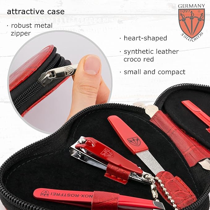 3 Swords Germany - Brand Quality 5 Piece Manicure Pedicure kit Set for Kids - Children - Toddlers with Special Scissors (Round tip) Fashion Leather case in Gift Box, Made by 3 Swords (03751)