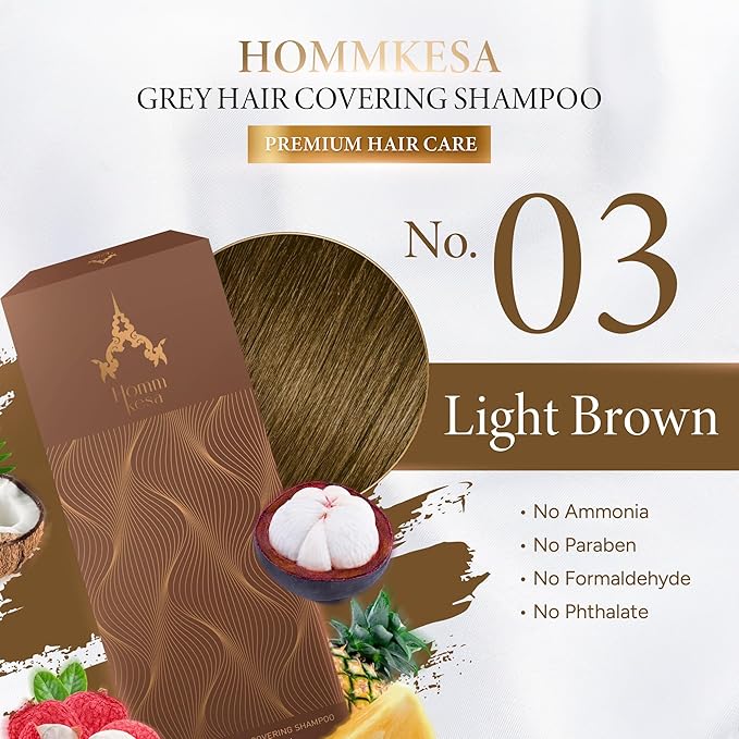 Grey Hair Covering Shampoo (6 Packet) – Premium 3-in-1 Hair Dye Shampoo For Grey Hair (Light Brown)