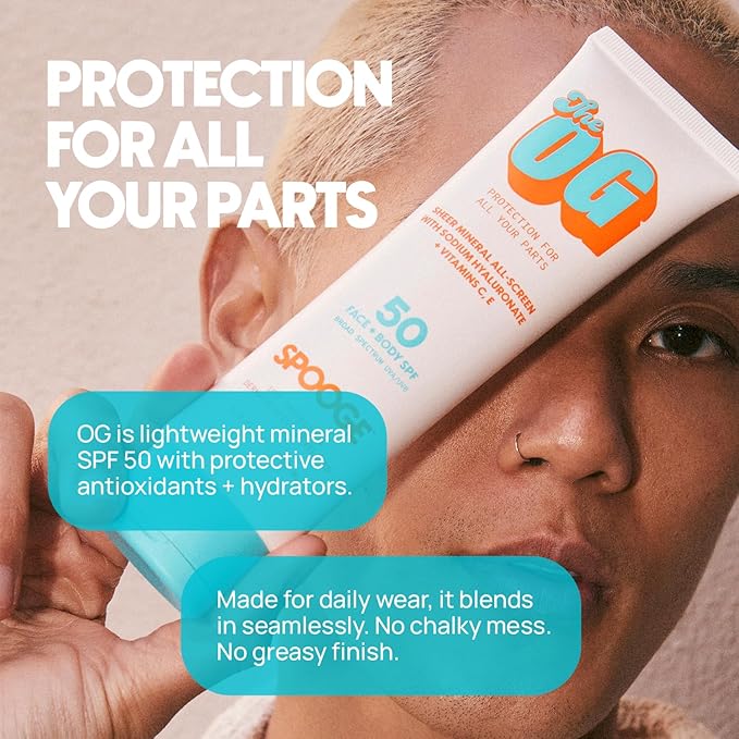 The OG Mineral All-Screen SPF 50 Face + Body, Dermatologist Developed, Broad Spectrum, Sheer Sunscreen - Non-Greasy No Chalky Mess & Reef Safe, All-Weather Care with Aloe + Vitamins C+E - 5 Oz
