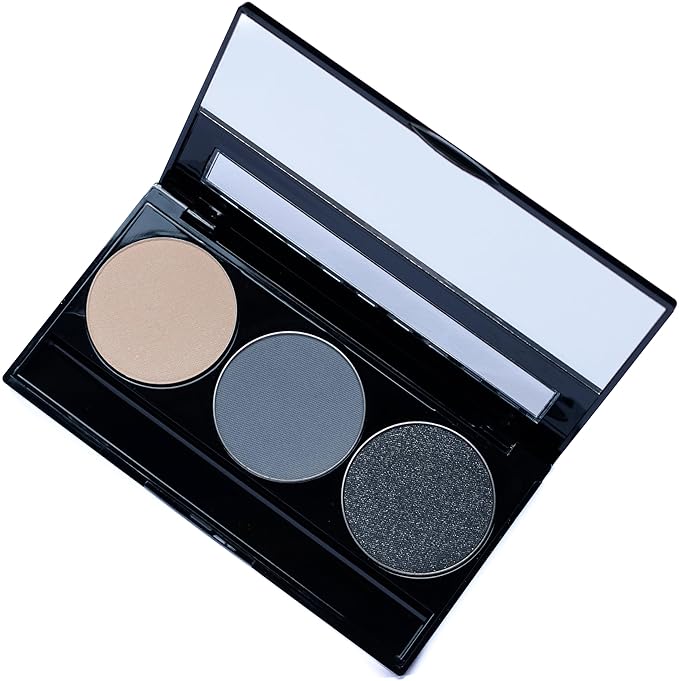 Off White, Matte Medium Grey Blue, and Glitter Black Deep Navy Blue Vegan Eyeshadow Trio Palette; Talc, Paraben & Cruelty Free