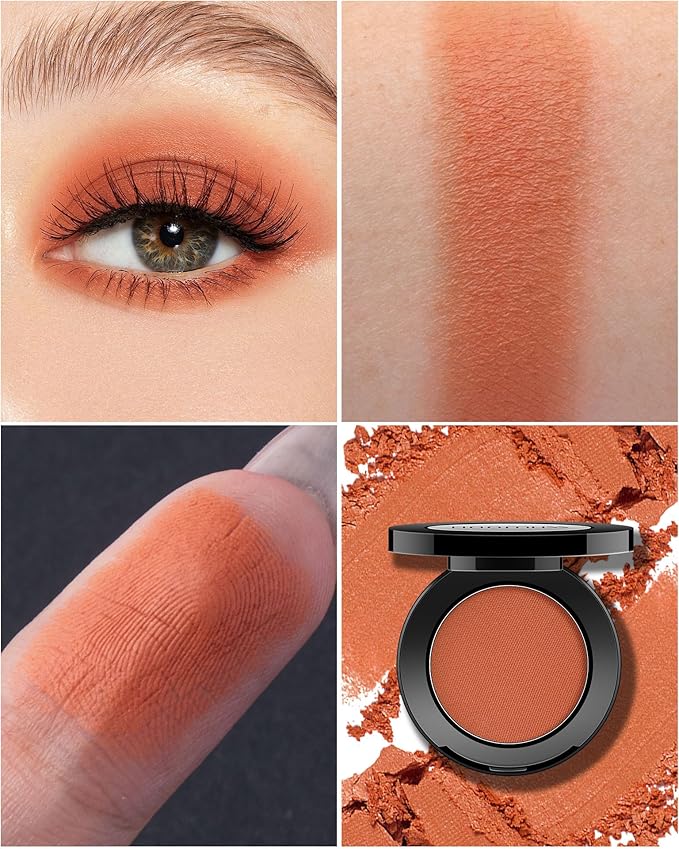 Single Coral Eyeshadow Matte, Handmade Pressed Eyeshadow Palette Long Lasting With No Creasing Pigmented Orange Eye Shadow (Rich Coral)