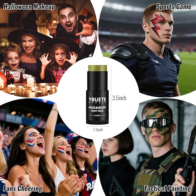 Ogre Green Oil Based Face Body Paint Stick, Non-toxic Full-coverage Face Painting for Halloween Cosplay Makeup Witch Hulk Makeup, Waterproof Cream Ogre Green Body Painting for Adults