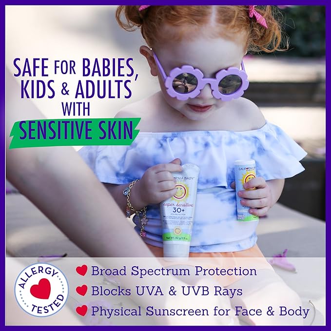 California Baby Super Sensitive SPF 30+ Sunscreen | Unscented | Mineral Based | Baby Sunscreen for Face + Body | Titanium Dioxide | 170 grams / 6oz