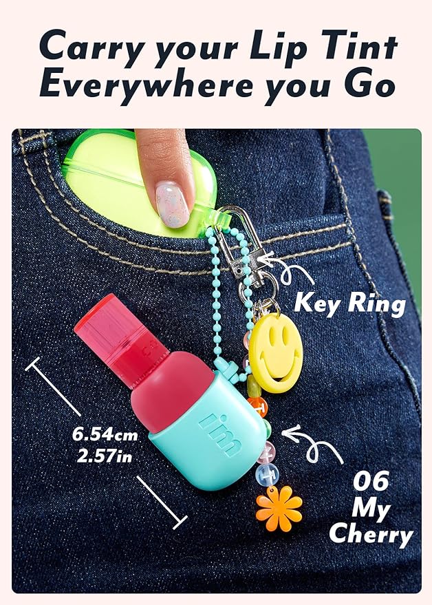 I'M MEME Color Key Ring Water Gel Lip Tint - 06 My Cherry | Long Lasting Lip Gloss, Hydrating Glossy Finish, Kbeauty, Cute Korean Makeup, Compact, Portable Keychain, Travel-Friendly, Gift, 0.09 Oz