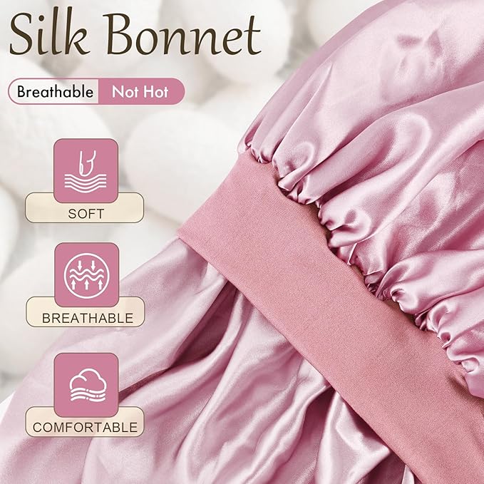 Satin Silk Bonnet for Sleeping, Soft Satin Lined Hair Bonnet for Women, Double Layer Sleep Nightcap