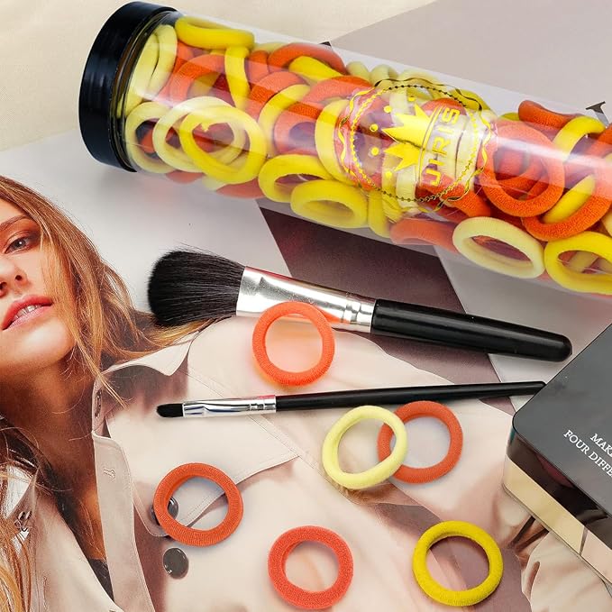 100PCS Hair Ties for Women And Kids, Seamless Thick Hair Bands, Elastic Baby Hair Ties No Damage Ponytail Holder, Cotton Toddler Hair Tie, No Crease Small Hair Tie For Toddler Girls (Orange)