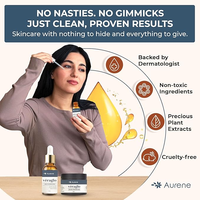 Véraglo Retinol Serum & Face Cream Set – Anti Aging Skin Care with Hyaluronic Acid & Collagen – Moisturizer & Serum for Wrinkles, Fine Lines & Dark Circles