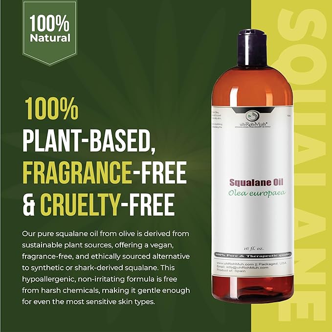100% Pure Squalane Oil from Olives – Lightweight, Non-Greasy Moisturizer for Skin & Hair | Deep Hydration, Fast-Absorbing & Non-Comedogenic | Natural Skin Care & Hair Oil | Spain | 16 Fl Oz