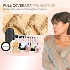 16pc Beginner Mineral Makeup STARTER KIT with 10 BRUSH SET (5gm) Sample Size Foundation, Primer, Blush, Bronzer, Setting Powder for Learning, Occasional Use,First Time Users, Travel Size Kit (Beige)