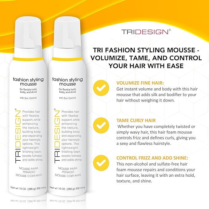 TRI Fashion Volumizing Mousse for Wavy Hair - Taming Curls, Frizz Control & Shine, Styling Foam for Women - 10 Ounce (2 Pack)