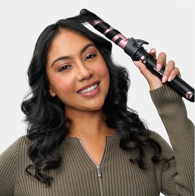 Wavytalk Rotating Curling Iron, Curl Cycle, 1 Inch Automatic Curling Wand for Long Hair, Get Effortless Curls with Self Spinning Barrel up to 430°F with Home Button, Dual Voltage, Rose Gold