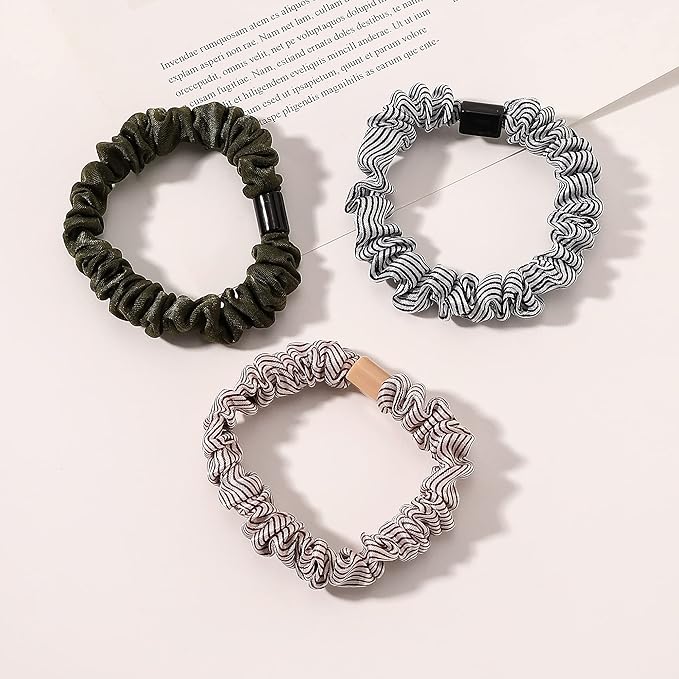 Hair Ties Silk Satin Scrunchies - Small Mini Thin Elestics Ponytail Holder Hair Bands Skinny Scrunchy For Thick Curl Hair No Crease Hair Ties Soft Accessories No Hurt Your Hair for Women and Girls