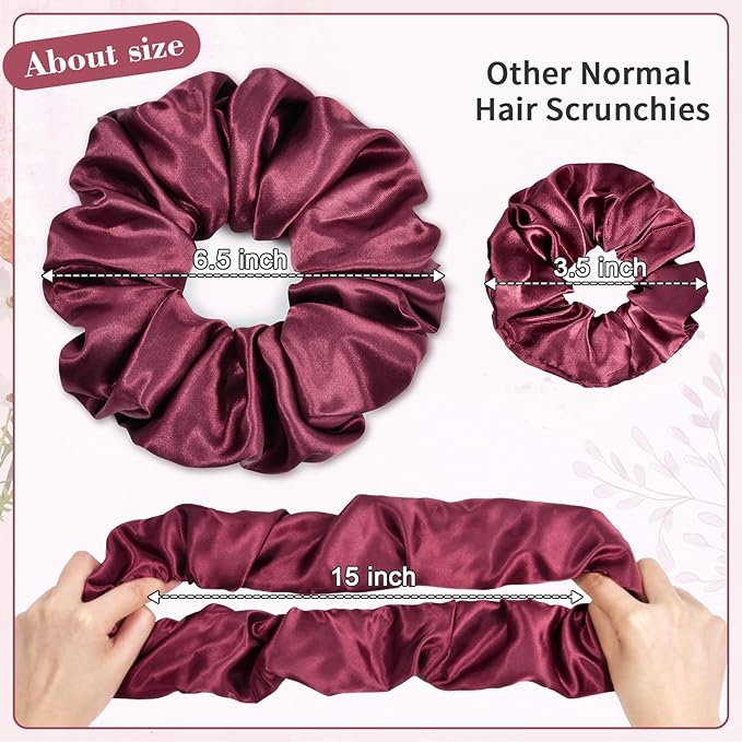 CEELGON Burgundy Big Satin Scrunchie6.5 Inches Jumbo Scrunchies Silky Hair Ties Oversized Ponytail Holderfor Thick Curly Hair Extra Large Hair Accessories for Women (Burgundy)