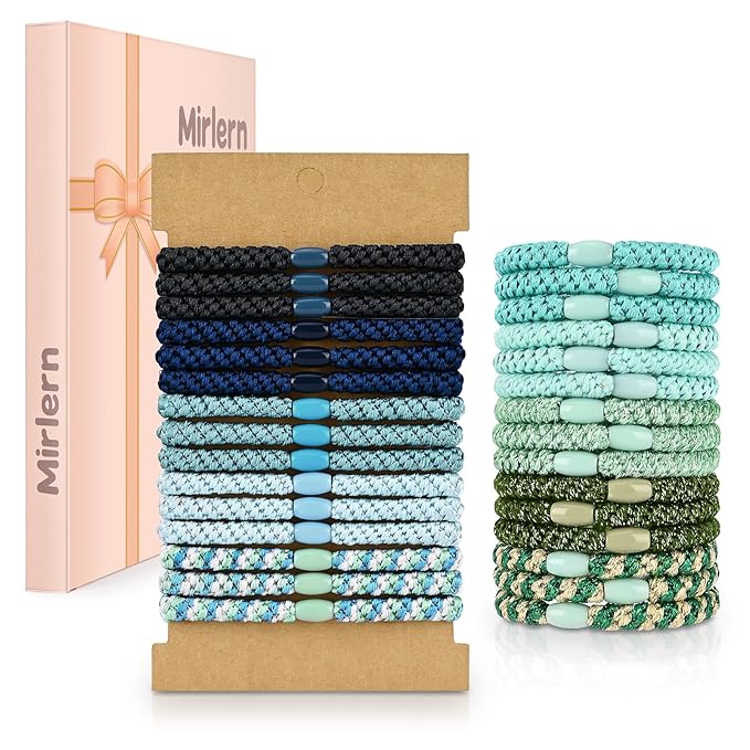 30 Pcs Hair Ties No Damage for Women Girls, High Elastic Braided Hair Ties for Thick Hair, Soft Ponytail Holders, No Crease Hair Bands for Curly Thin Hair Scrunchies (Blue & Green Colors)