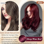 Instant Dark Wine Red Hair Dye Shampoo for 100% Gray Hair Coverage, Natural Herbal Hair Color Shampoo Hair Dye, 3 in 1 Coloring & Care Formula Lasts 3-4 Weeks, Easy & Quick to Use for Women Men, 500ML