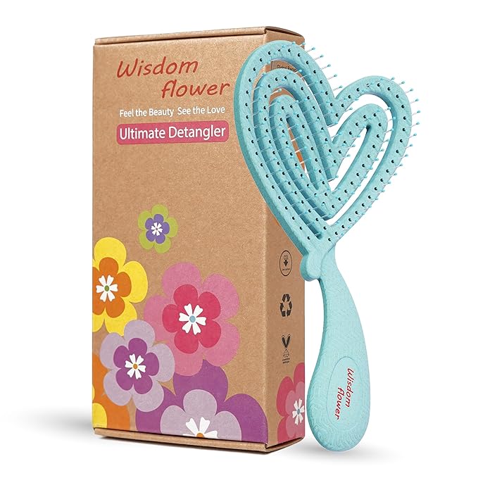 Detangler Brush – Heart-Shaped Detangling Brush for Curly, Wavy, Thick Hair – Dew Mint Hairbrush for Women with Bowl-Curve, Flexible Bristles, Blow Dryer Safe, Regular