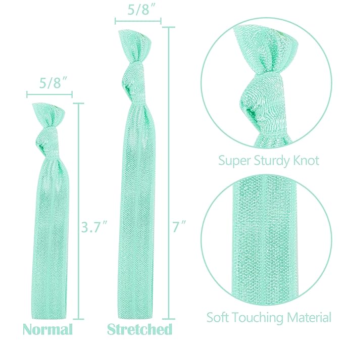 MEEDEE 100 Pack Mint Green No-Crease Soft Ribbon Hair Ties for Women - Knotted, No Damage, Ouchless for Ponytails, Yoga, and Bracelets