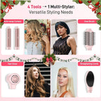 Dual Voltage Hot Air Styler Wrap - 5 in 1 Hair Dryer Brush with Fast Drying Blow Dryer, Styling, Straightening & Volumizing with Travel Bag (100V–240V) Gift for Women (Pink)