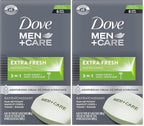 Dove MEN + CARE 3 in 1 Cleanser for Body, Face, and Shaving to Clean and Hydrate Skin Extra Fresh Body and Facial Cleanser More Moisturizing Than Bar Soap 3.75 oz 6 Bars (Pack of 2)