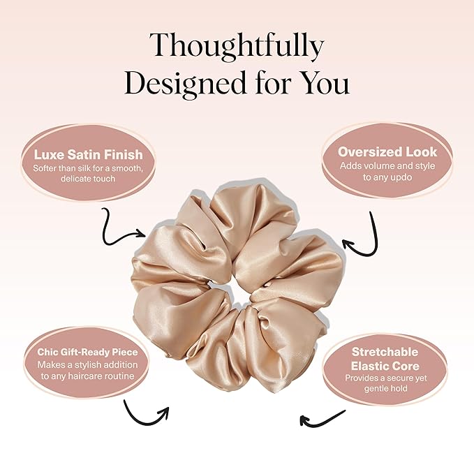 Kitsch Satin Scrunchies For Women - Softer Than Silk Scrunchies, No Crease Hair Ties, Soft Hair Accessories - Perfect For Day And Night Hairstyles | Ideal Gifts for Women - 1pc, Champagne
