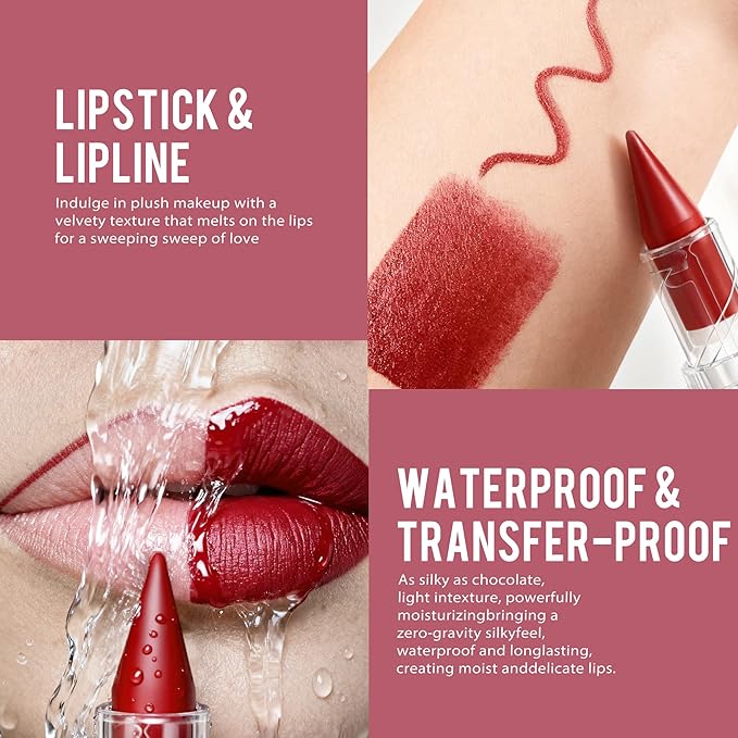 Dark Red Lipstick Gradient Matte Lipsticks Lip Liner Combo Set for Women Waterproof Long Lasting Lip Stick Pencil Cream Lip Liner and Lipstick Combo Makeup, E3