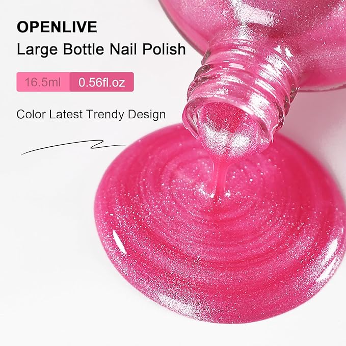16.5ml Pink Glitter Nail Polish Large Volume Quick Dry Nail Polish, Long Lasting Shine, Fingernail Toenail Nail Art DIY Home Travel Nail Art Gift