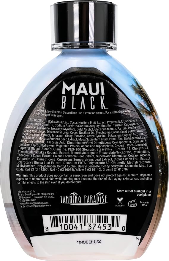Tanning Paradise Maui Black TanningLotion Instant Dark Tanning Lotion Natural Tan Lotion with Coconut Oil and Aloe Hydration Boost and Tattoo Protection 13.5oz