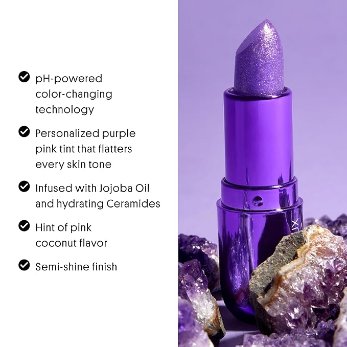 Winky Lux Amethyst Glimmer Balm – Nourishing pH Lip Balm with Color Changing Tint, Hydrating Ceramides Soften Lips, Coconut Scent
