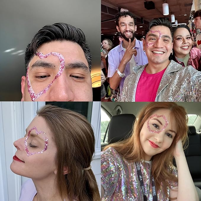 MEICOLY Pink Face Glitter,Pink Body Glitter,Sparkly Hair Glitter,Pink Accessories for Spirit Week,Singer Concerts Lover Heart Halloween Glitter Makeup,Mermaid Glitter Face Paint