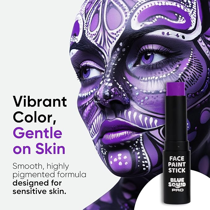 Blue Squid PRO Purple Face Paint Stick - Waterproof Body Paint for Adults & Kids Colored Eye Black Baseball, Eyeblack Softball -Hypoallergenic Twist-Up Non-Toxic Makeup Stick for Cosplay, Sports & SFX