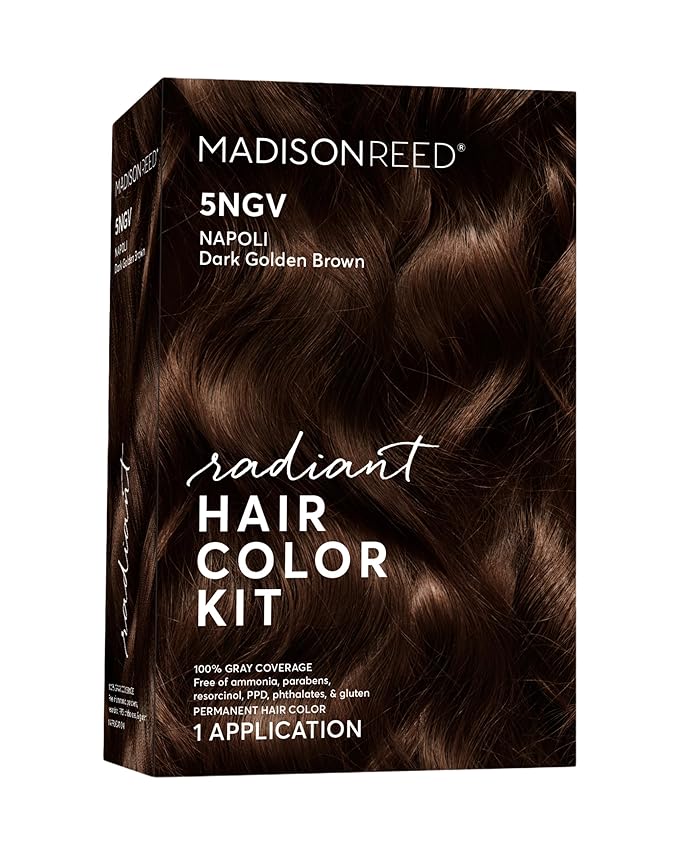 Madison Reed Radiant Hair Color Kit - 5NGV Dark Golden Brown with Warm Tones (Napoli Brown), Dimensional Gray Hair Blending Permanent Hair Dye, PPD-Free & Ammonia-Free, 1 Pack