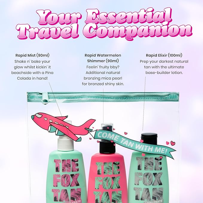 The Fox Tan Jet Setter Pack, Travel-Friendly Set For Darker, Faster, Flawless Tans, Vegan & Cruelty Free, 100mL + 90mL + 90mL (3 Pieces)