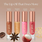 Prakti KhushiKiss Nourishing Lip Oil in Luscious Lychee, Hydrates & Plumps Lips, High-Shine Finish, with Hyaluronic Acid & Peptides, 0.17 oz