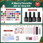 Beetles 80 Pcs Christmas Gel Nail Polish Kit with U V Light - 55 Color Gel Nail Kit Gifts for Teens Women Girls Soak Off Color Enchantment Winter Red Nails Art Home DIY Salon Beginners Manicure Set