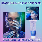 MEICOLY Chameleon Blue Hair Glitter,Chunky Face Glitter Gel,Color Changing Mermaid Singer Concerts Sparkling Glitter for Face Body,Halloween Festival Party Makeup,50ml