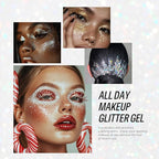 Christmas Face Body Hair Glitter Gel, Gold White Red Sliver Snowflake Holographic Colorful Chunky Festival Rave Accessories Glitter Makeup, 6 Kinds of Sparkling Sequins for Christmas