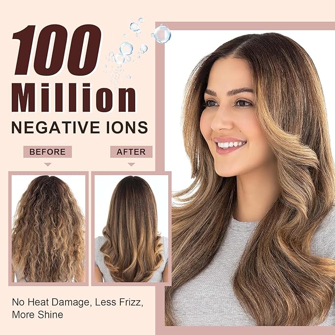 Big Size 1200W Dual Voltage Hot Air Brush Dryer, 110-240V 4 in 1 Ionic Blowout Hair Dryer Brush & Styler Volumizer with 75MM Oval Titanium Barrel for Long & Thick Hair