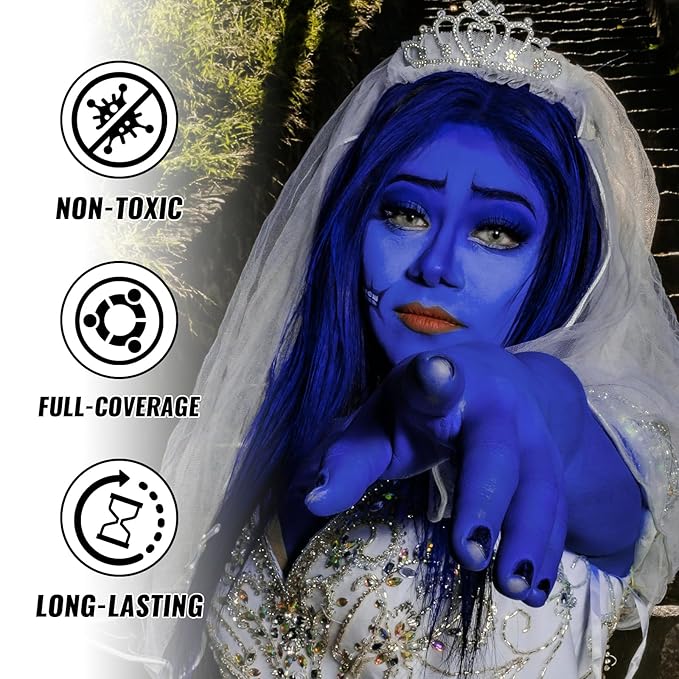 Blue Oil Based Face Body Paint Stick, Non-toxic Full-coverage Face Painting for SFX Cosplay Halloween SFX Mystique Smurf Clown Makeup Avatar, Waterproof Cream Blue Body Painting for Adults