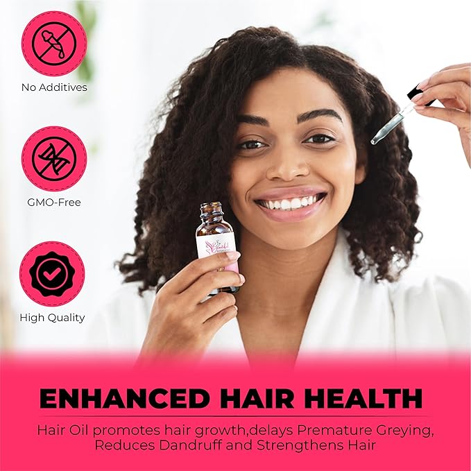 Hair Growth Oil - Ginger Scented, Pink, Unisex Adult, Promotes Thick Long Hair Growth, Suitable For All Hair Types, Vegan & Cruelty-Free