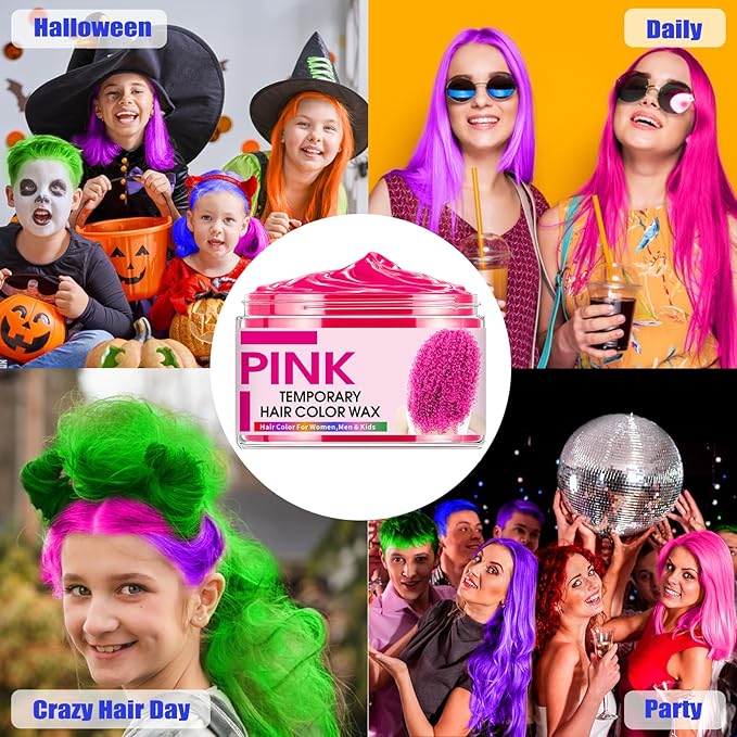 6 Color Temporary Hair Color Wax,Christmas Gifts,Stocking Stuffers for Kids, Blue Green Purple Pink Orange Red Hair Dye Natural Instant Hair Wax Color,DIY Temporary Hair Color for Kids Teens Women Men