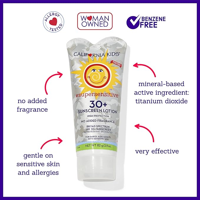 California Kids Sunscreen SPF 30 + | Super Sensitive (Unscented) | Kids Mineral Sunscreen | Face + Body | Titanium Dioxide | Travel Size | 82g / 2.9oz