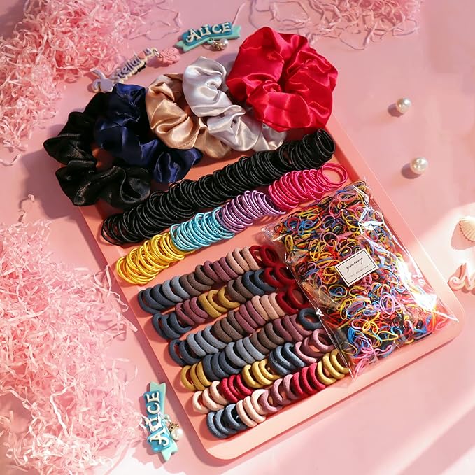 Hair Accessories Set - Scrunchies, Traceless Hair Ropes, Ties, Ponytail Holders, Rubber Bands for Girls, Women, Baby, and Kids (Deep Color, 2155 PCS)