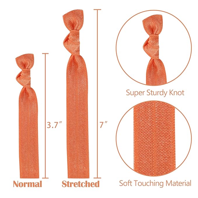 MEEDEE 100 Pack Orange Hair Ties For Women No Crease Soft Elastic Ribbon No Damage Orange Hair Ties Knotted Ouchless Hair Ribbon Yoga Hair Ribbons Elastic Bracelets